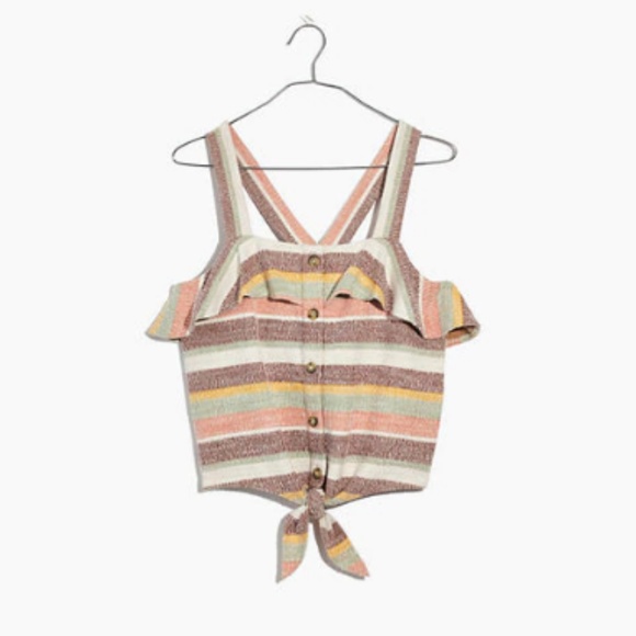 Texture & Thread Ruffle Tie-Front Tank in Stripe - Picture 4 of 4